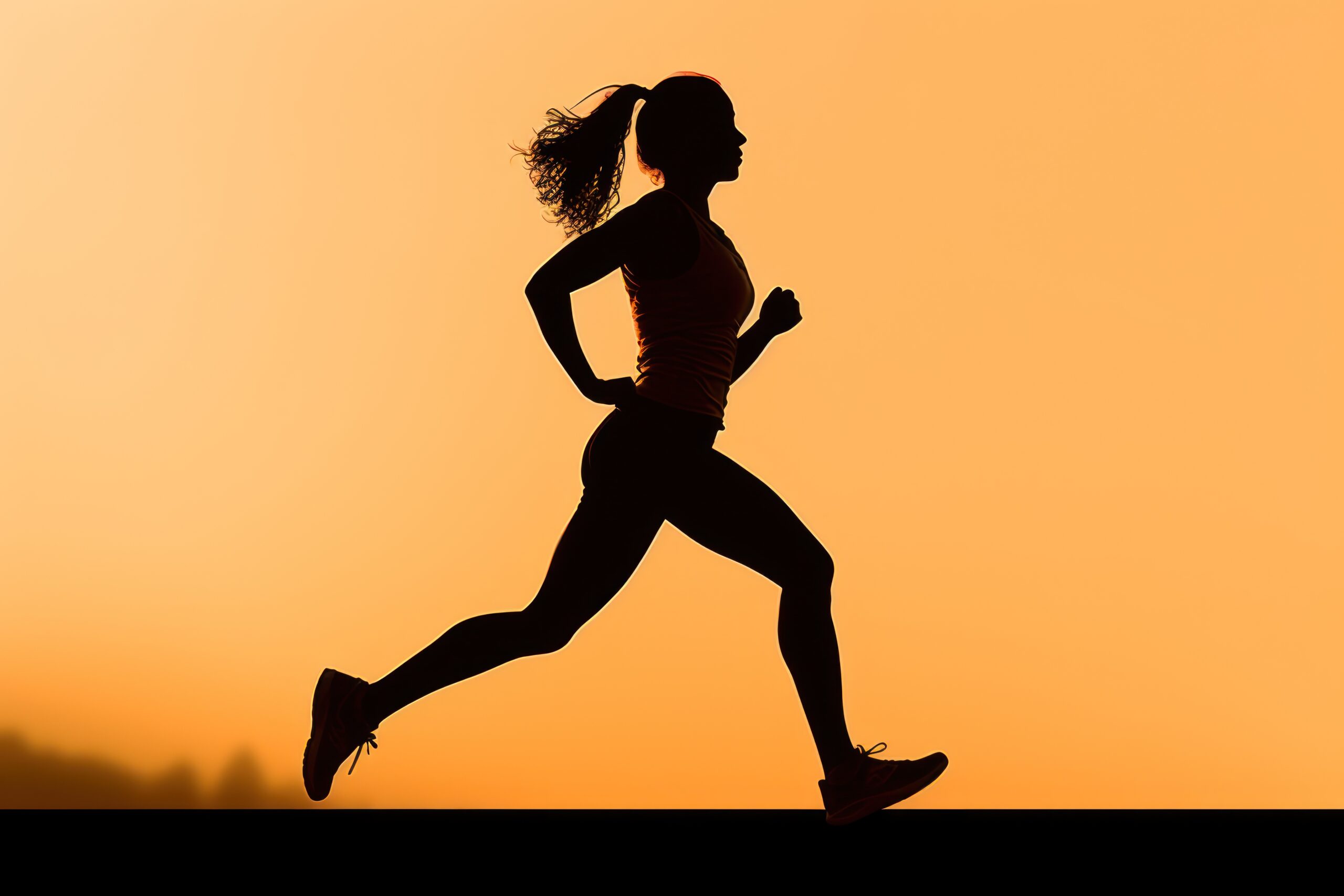 Silhouette of a woman running at sunset with the sun in the background Silhouette of a woman running at sunset with the sun in the background.